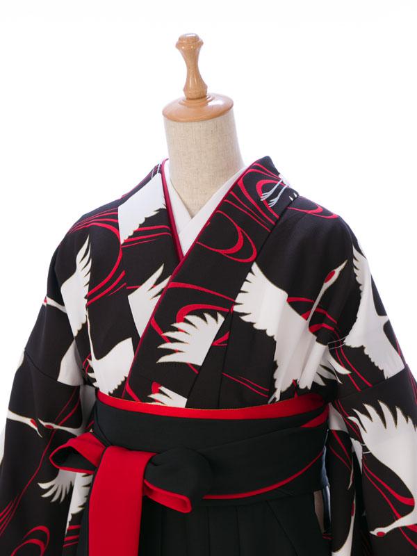 レンタル袴|鶴|レトロ|卒業式袴フルセット(ブラック系)|卒業袴(普通サイズ)2