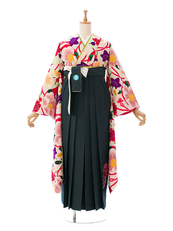 振袖袴|158～163㎝|振袖と袴のセット|卒業式袴フルセット(白系)|卒業袴(普通サイズ)　