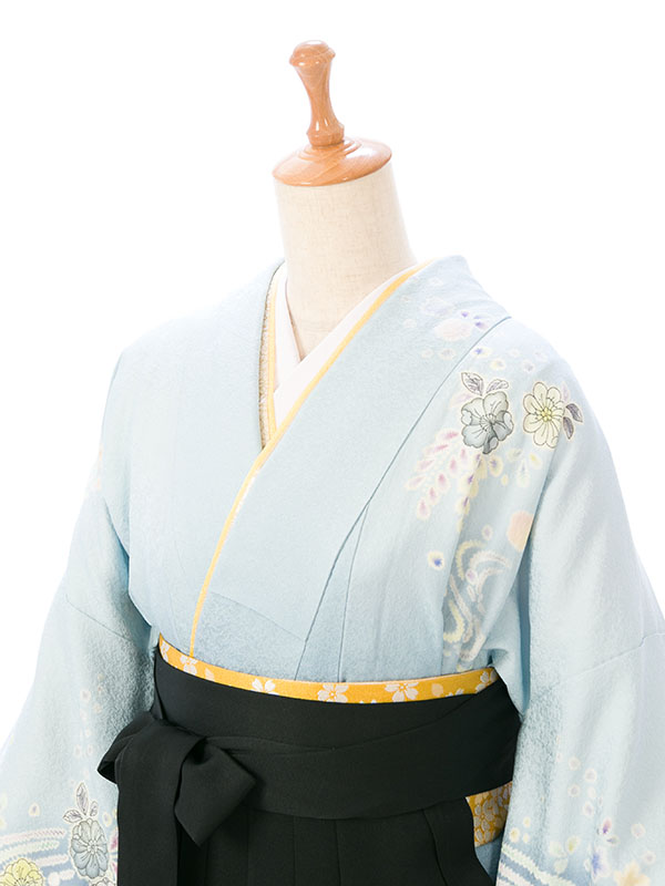 訪問着に袴のセット|先生|正絹の卒業式袴フルセット(ブルー系)|卒業袴(普通サイズ)