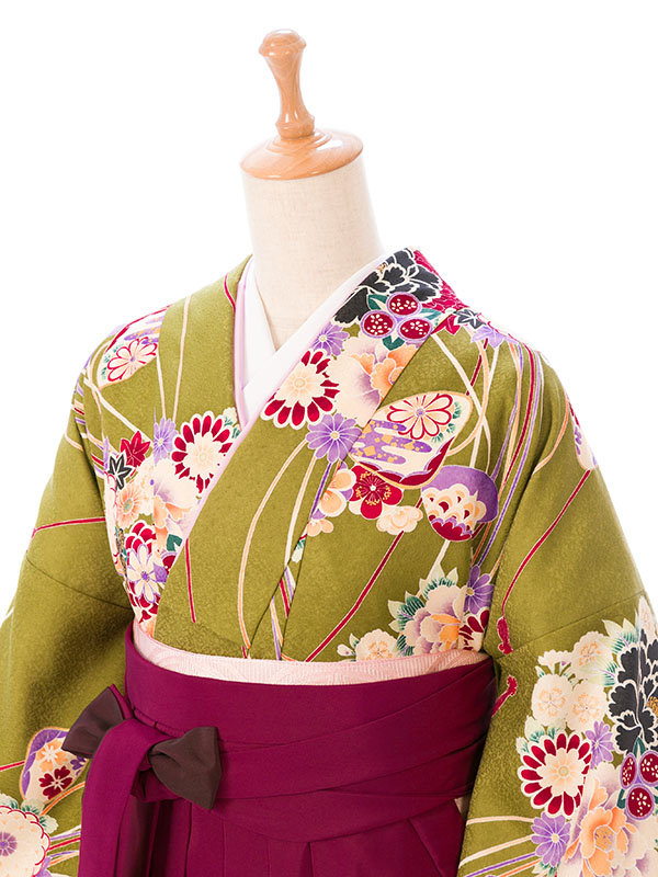 レンタル袴|抹茶|レトロ|卒業式袴フルセット(グリーン系)|卒業袴(普通サイズ)1