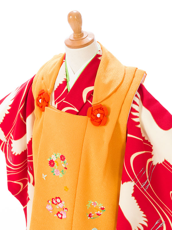 被布着物|レトロ鶴柄の七五三着物3歳女の子(被布)フルセット(赤系)|女の子(三歳)