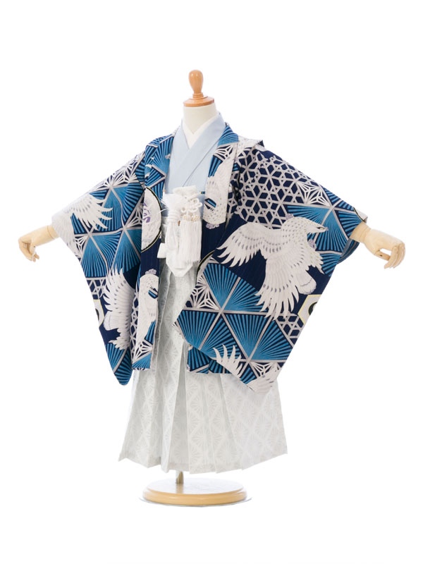 JAPAN STYLE|95〜105|七五三着物レンタルフルセット(ブルー系)|男の子(三歳・袴)