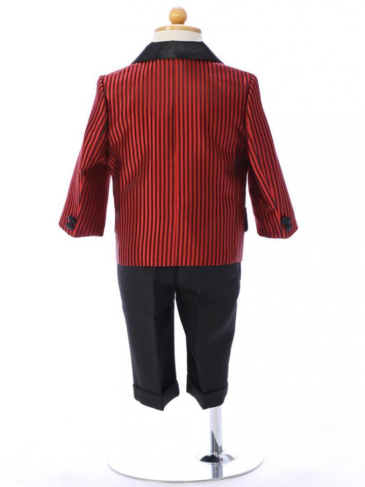 赤黒縞　テーラーの赤ちゃん服(タキシード)セット(赤/黒系)|男の子(0〜3歳)