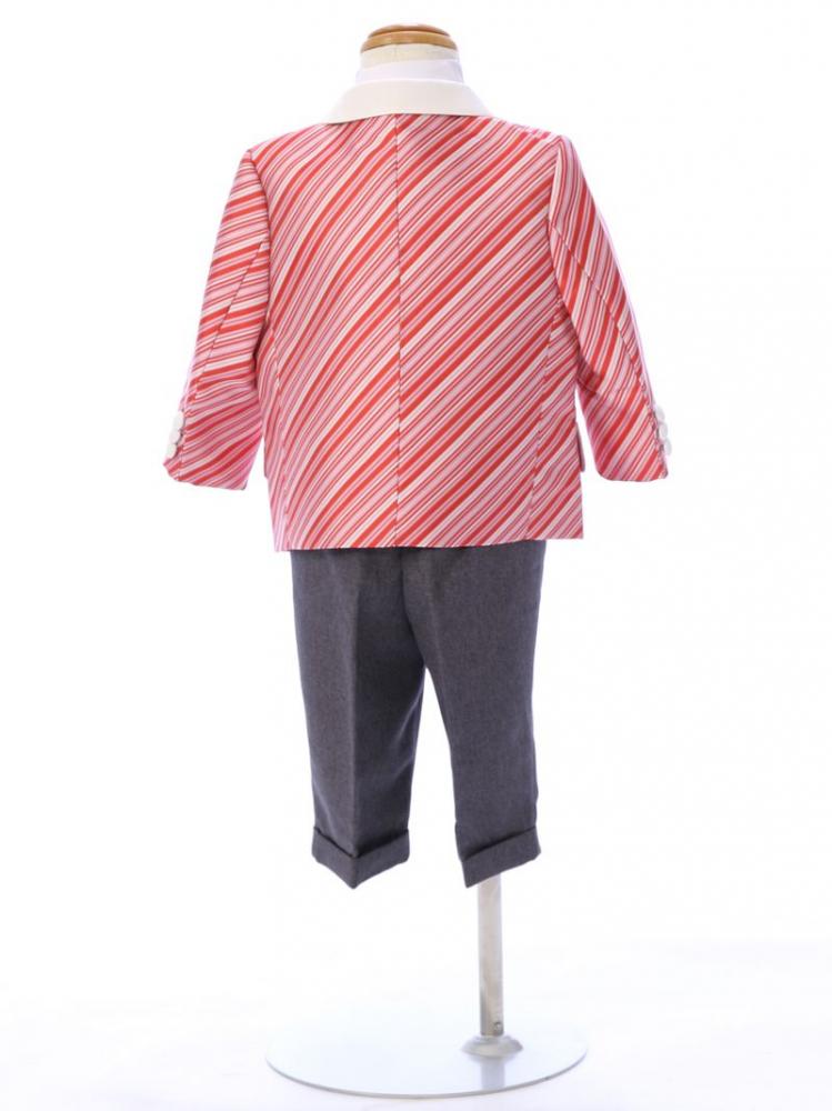 赤/ピンク縞の赤ちゃん服(タキシード)セット(赤/ピンク系)|男の子(0〜3歳)