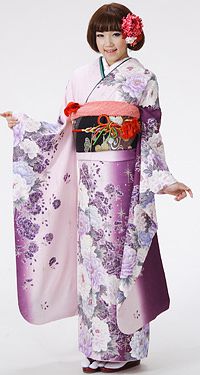 縦ぼかし　牡丹　星柄の振袖フルセット(紫系)|普通サイズ【2〜12月】