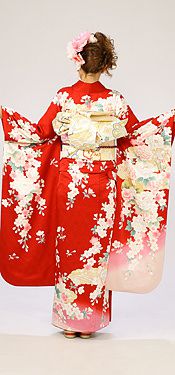 牡丹　雪輪　裾薄ピンク柄の振袖フルセット(赤　ピンク系)|普通サイズ【1月】