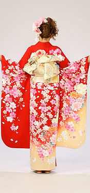 牡丹と桜柄の振袖フルセット(赤系)|普通サイズ【1月】