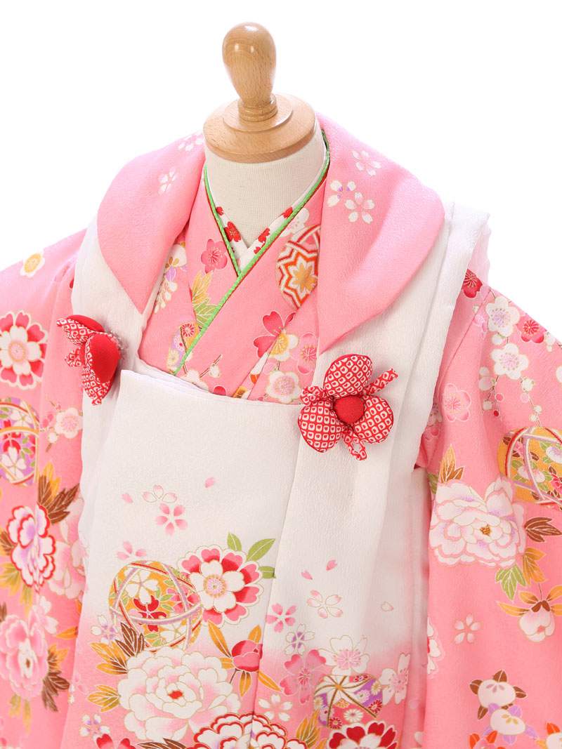 【新品未使用⭐︎フォロー割有り】七五三　３才　女の子　着物　被布　ピンク　花柄