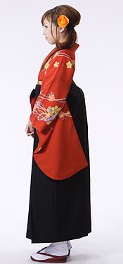 古典調長いひも花柄の卒業式袴フルセット(赤系)|卒業袴(普通サイズ)
